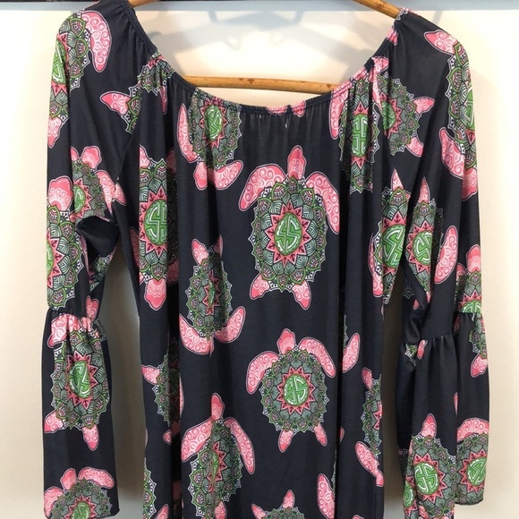 New Simply Southern Preppy Boho Turtle Bell Sleeves Dress Size Large - Picture 6 of 9